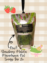 Load image into Gallery viewer, 8oz Strawberry Matcha Macadamia Nut Energy Bar Pouch Lei